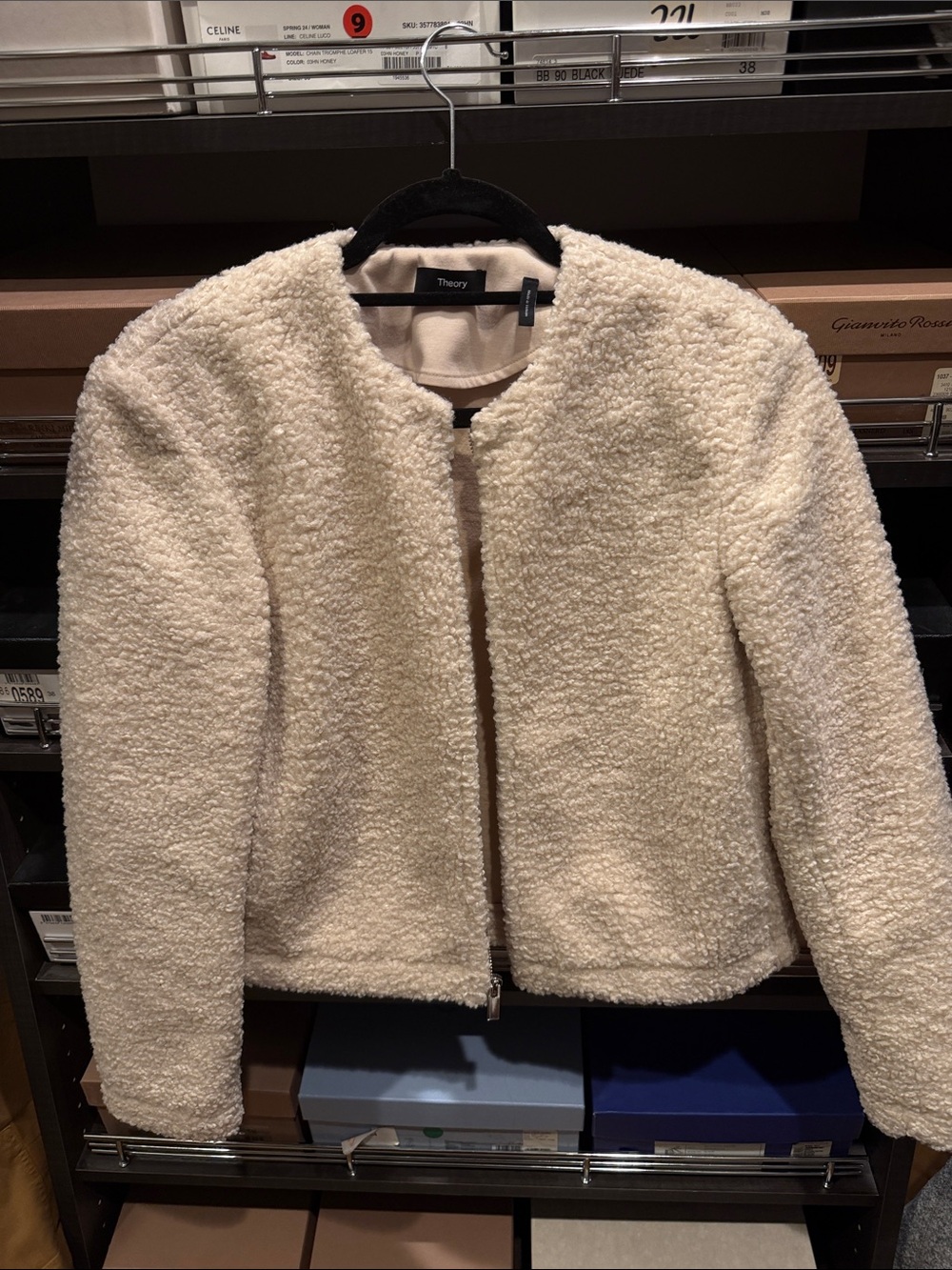 Theory Cream Teddy Bouclé Zip-Front Jacket